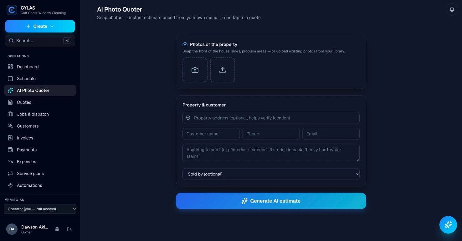 Cylas AI photo quoting interface for service estimates