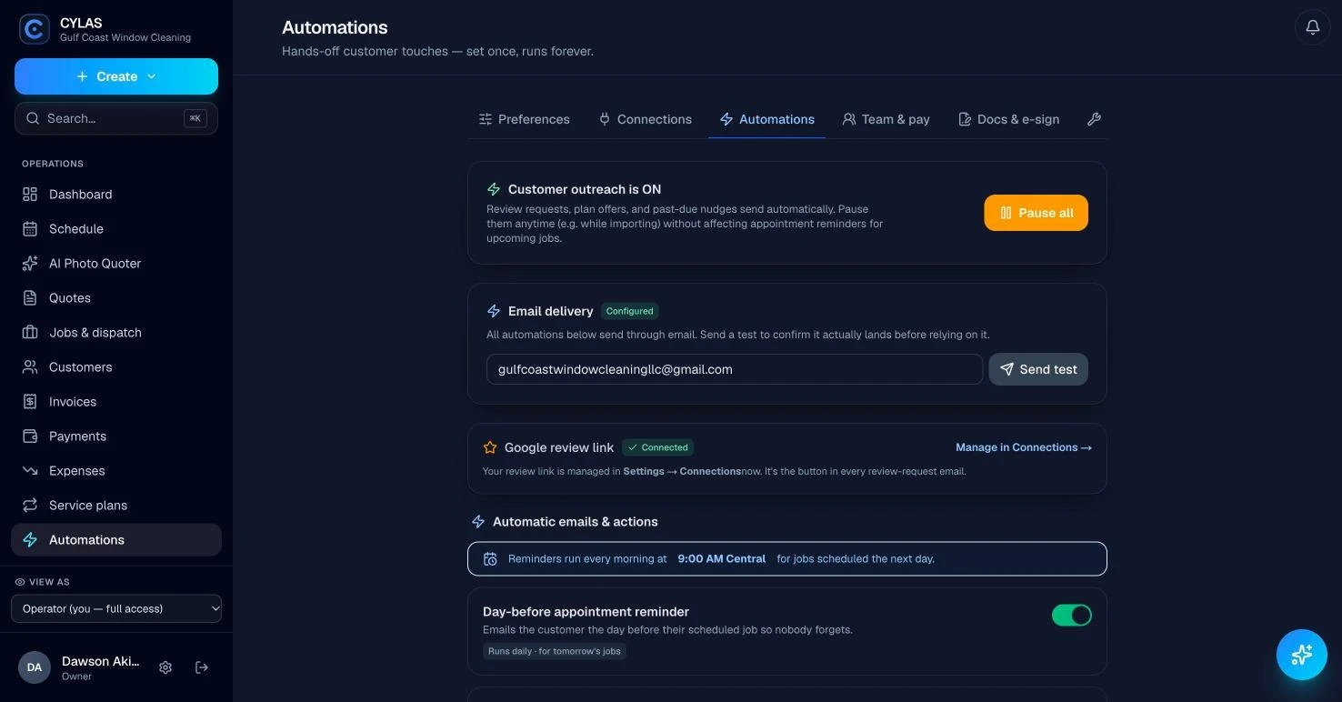 Cylas customer follow-up and marketing automation settings