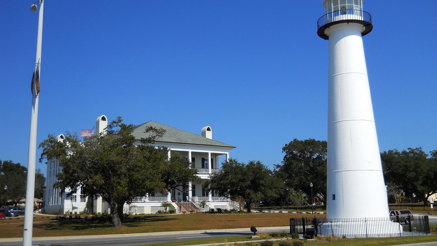 The historic white Biloxi Lighthouse on the Mississippi Gulf Coast