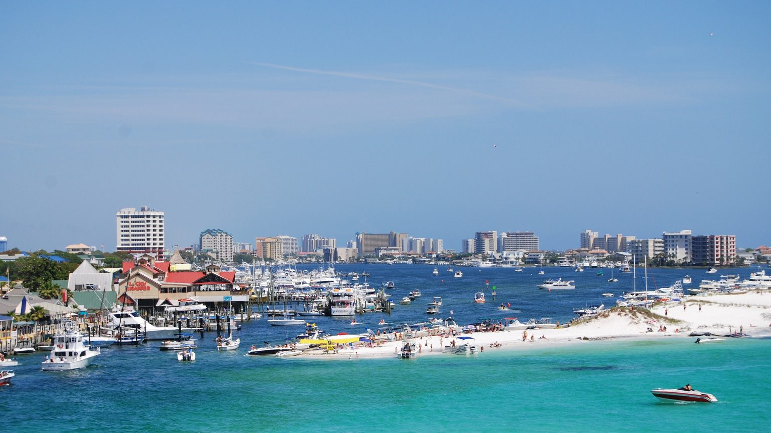 Charter fishing boats lining Destin Harbor on Florida's Emerald Coast