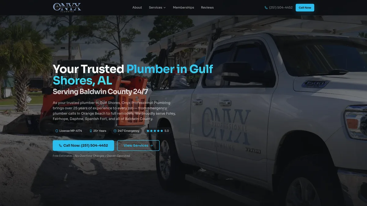Onyx Professional Plumbing website screenshot